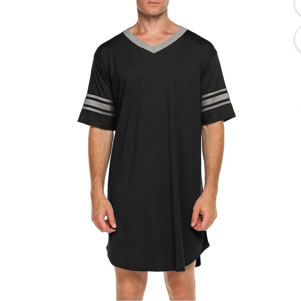 Jamlynbo Men's Short Sleeve Nightwear Comfy Big Tall Pajama Shirts Soft Loose